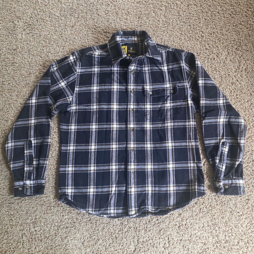 Browning Mens Portland Plaid Flannel Shirt Black‎ White Yellow BRI2015 Size M